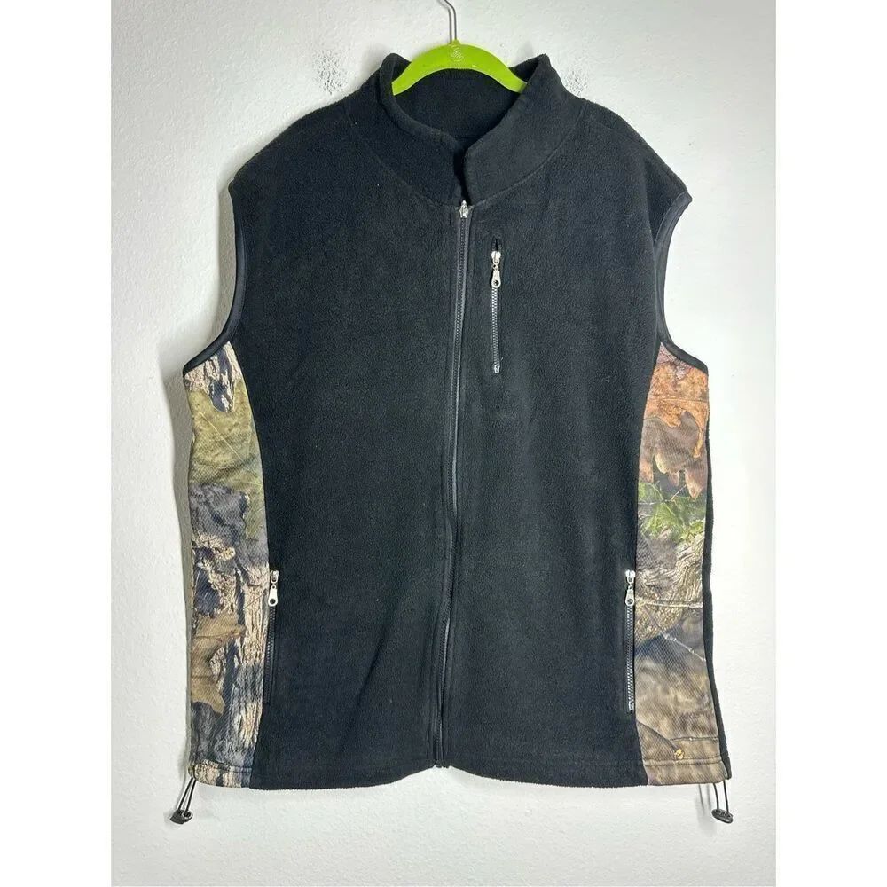 Mossy Oak Performance Fleece Camo Vest Black Brown Size 2XL Full Zip Pockets